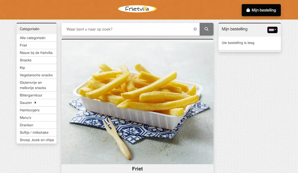Menu in de webwinkel van de Frietvilla